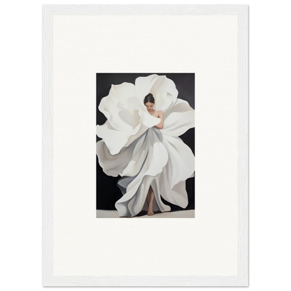 Woman in a flowing white dress like a magnolia, perfect for your canvas print petal whispers