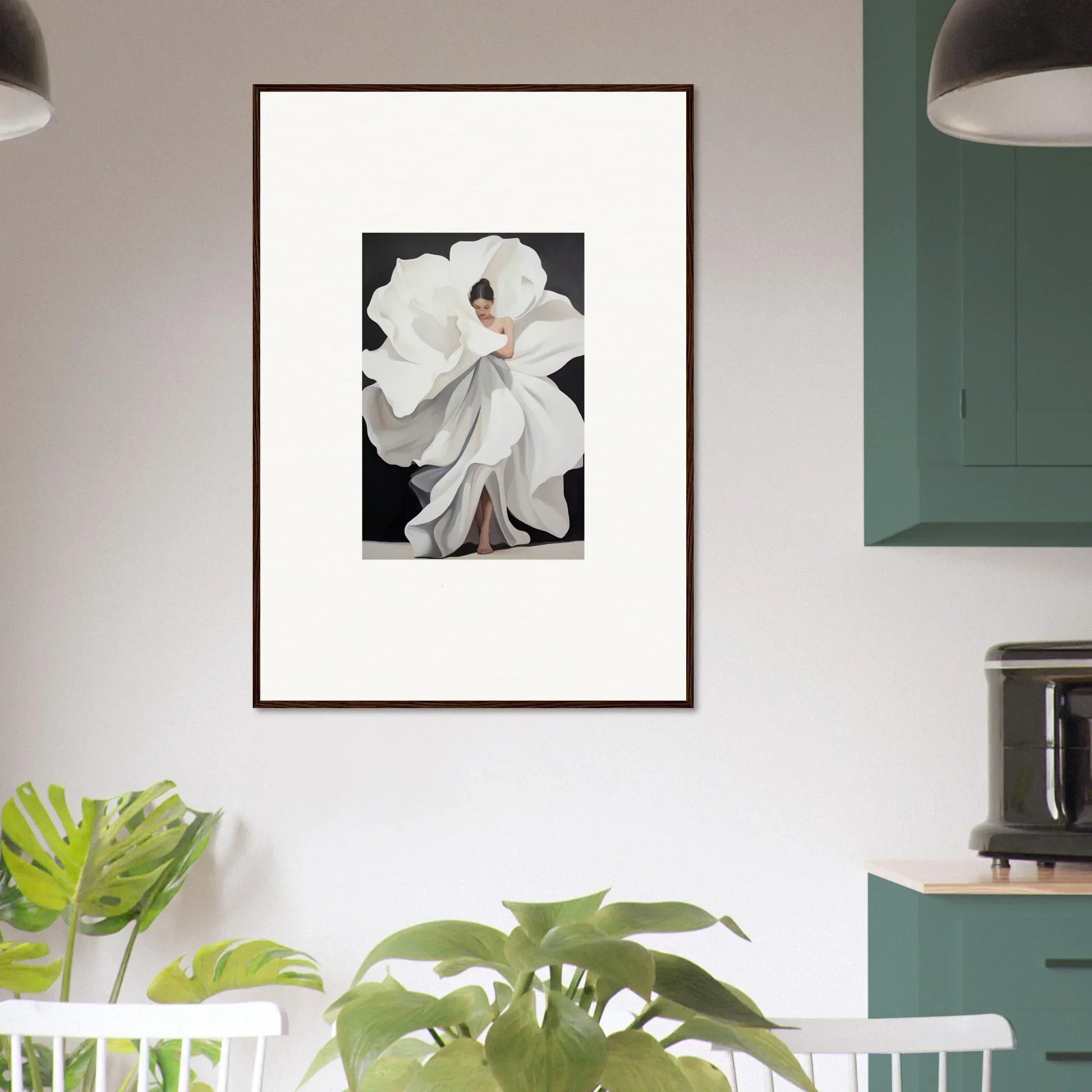 Framed canvas print of flowing white dress, a stunning addition to your room decoration