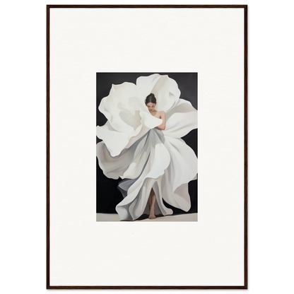 Woman in a flowing white dress like a giant petal for Ethereal Petal Whispers canvas print