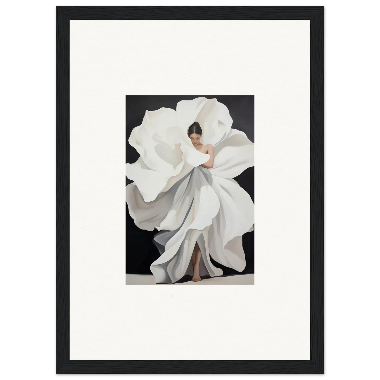 Framed canvas print of Ethereal Petal Whispers, perfect for dreamy room decoration