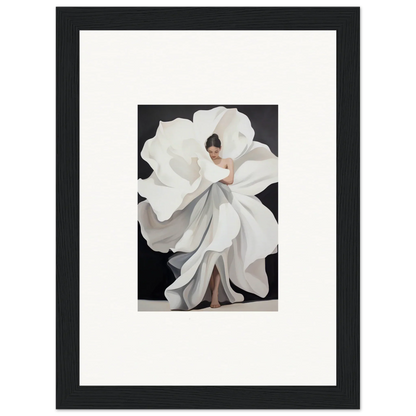 Woman in a flowing white dress like a magnolia, perfect for petal whispers room decoration