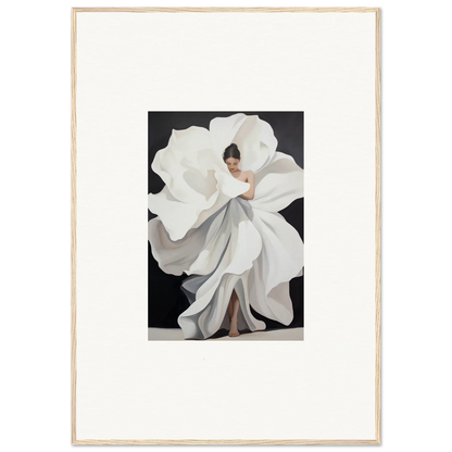 Woman in a white dress like a blooming flower for Petal Whispers canvas print decor