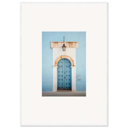 Ornate blue wooden door with metal studs in stone archway from Ethereal Portals Imagined