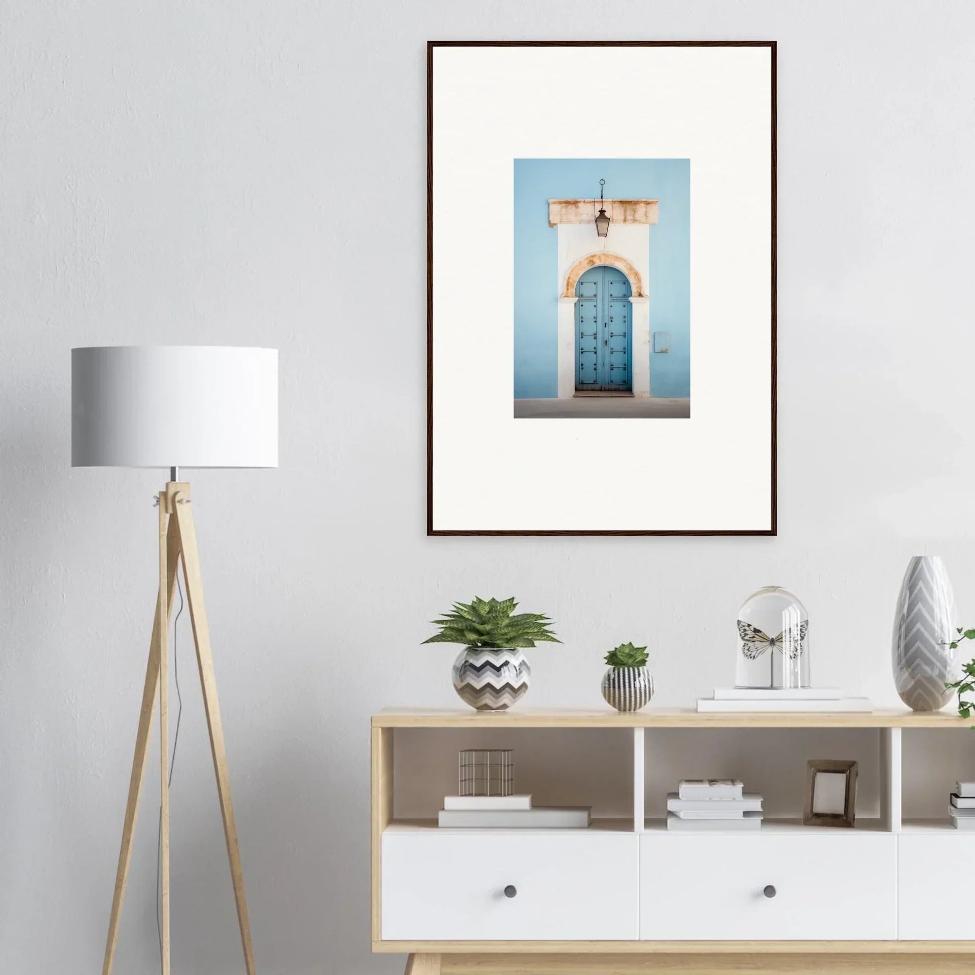 Framed photograph of a blue Mediterranean door from Ethereal Portals Imagined special edition art™