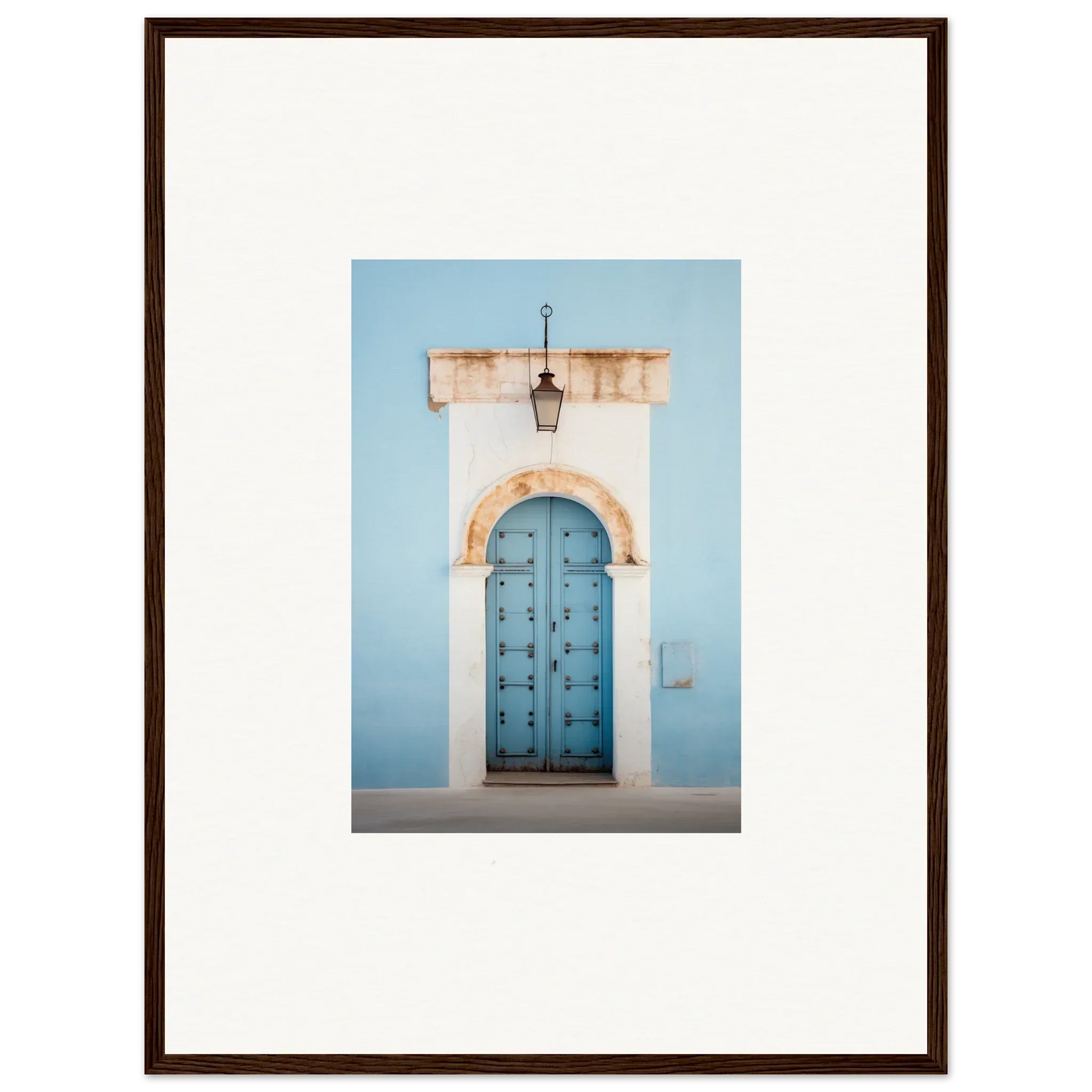 Blue wooden door with decorative panels under stone archway in Ethereal Portals Imagined