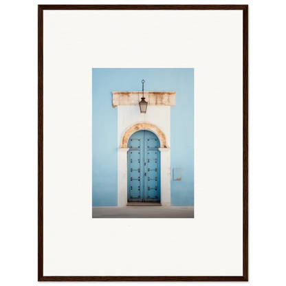 Blue wooden door with decorative panels under stone archway in Ethereal Portals Imagined