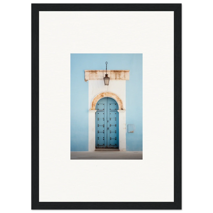 Ornate blue wooden door with metal studs in a white stone archway from Ethereal Portals Imagined