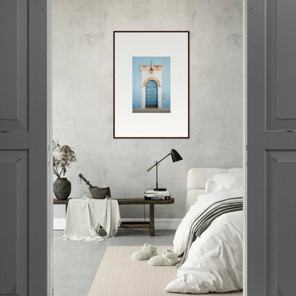 Framed photograph of a blue door on gray wall from Ethereal Portals Imagined special edition art™