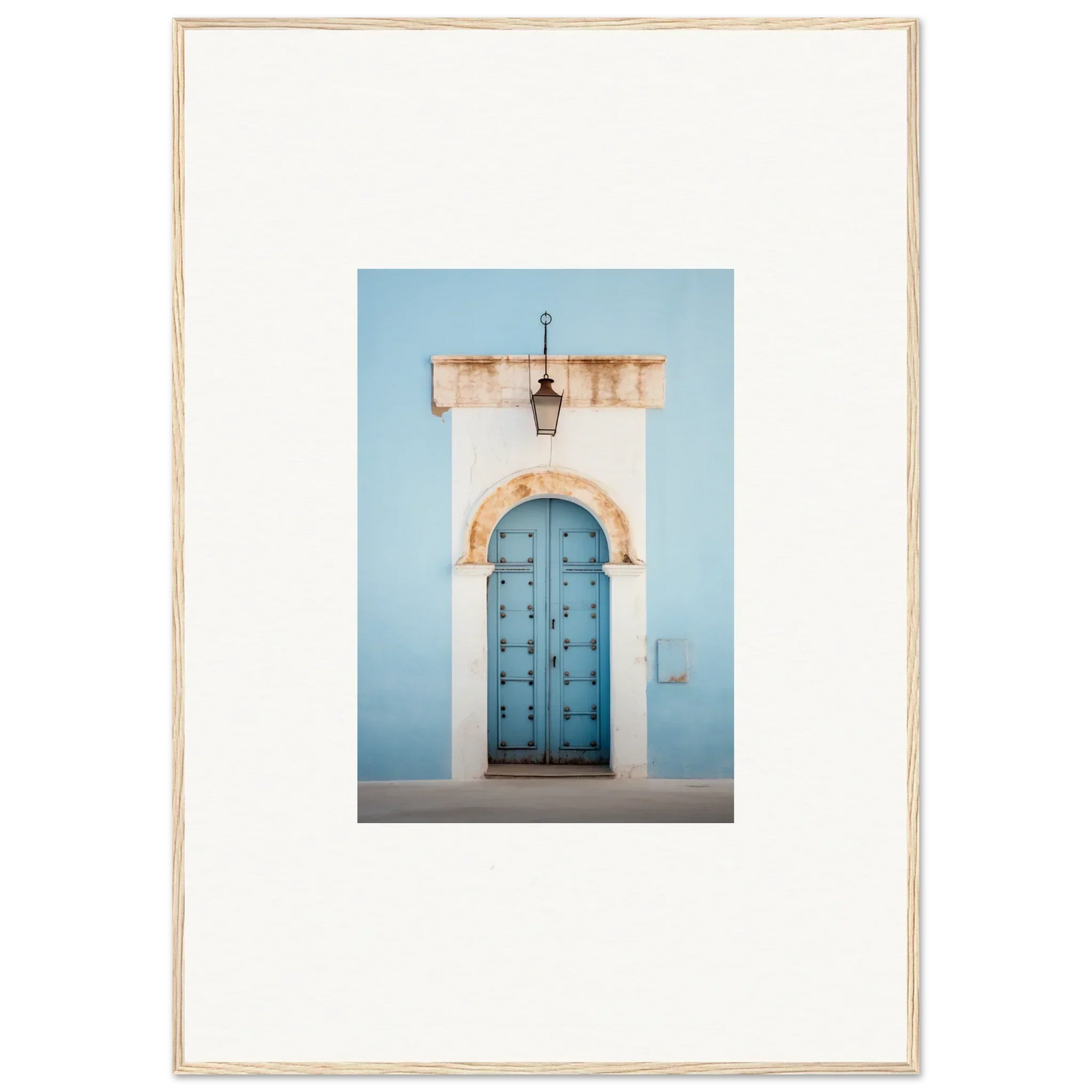 Blue wooden door with metal studs in stone archway from Ethereal Portals Imagined art™