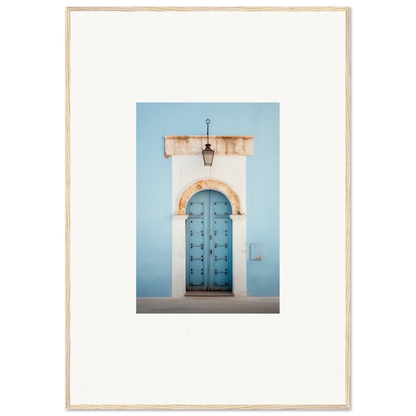 Blue wooden door with metal studs in stone archway from Ethereal Portals Imagined art™