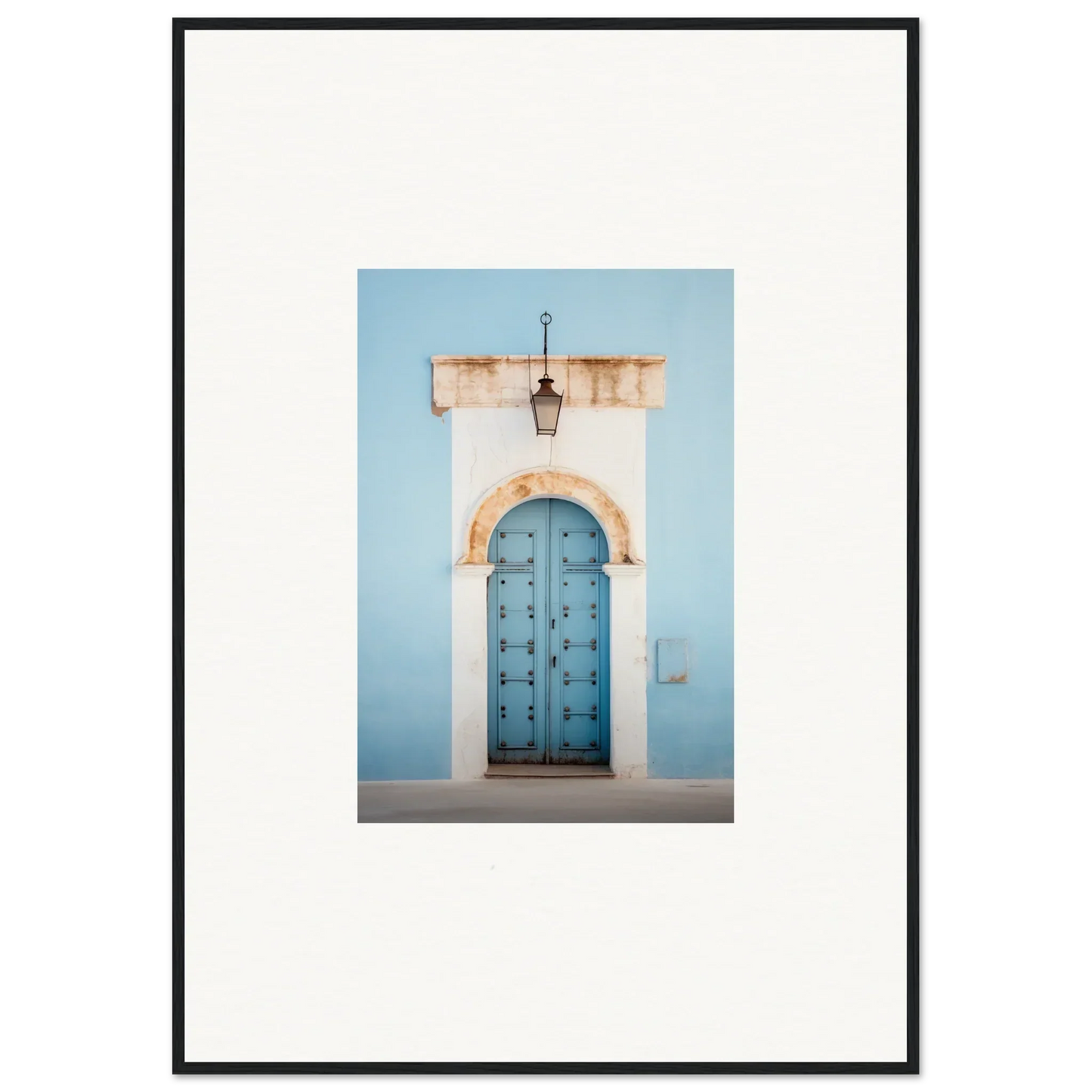 Ornate blue wooden door with metal studs in a stone archway from Ethereal Portals Imagined