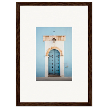 Blue wooden door with studs in a white stone archway from Ethereal Portals Imagined