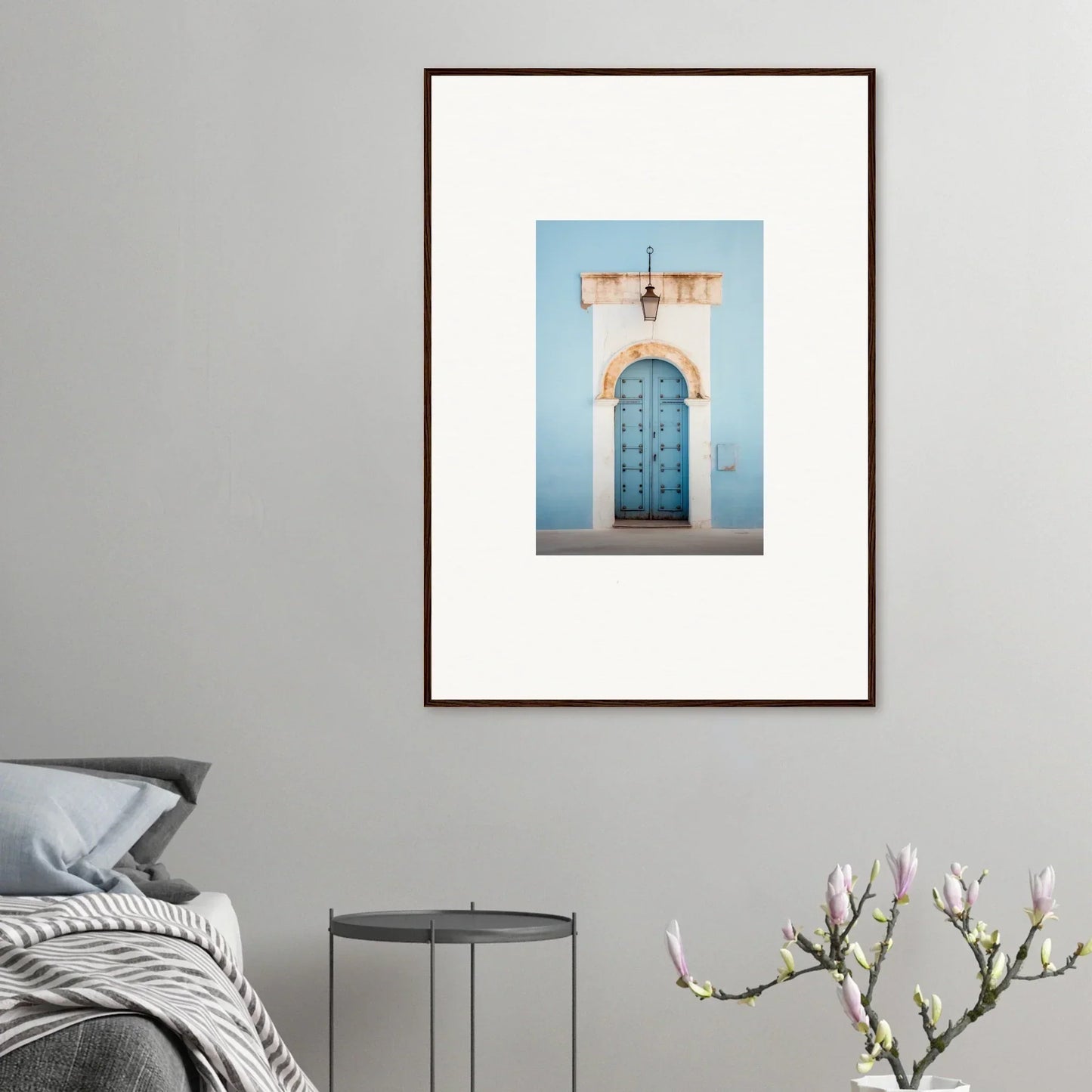 Framed art print of a blue Mediterranean door from Ethereal Portals Imagined collection