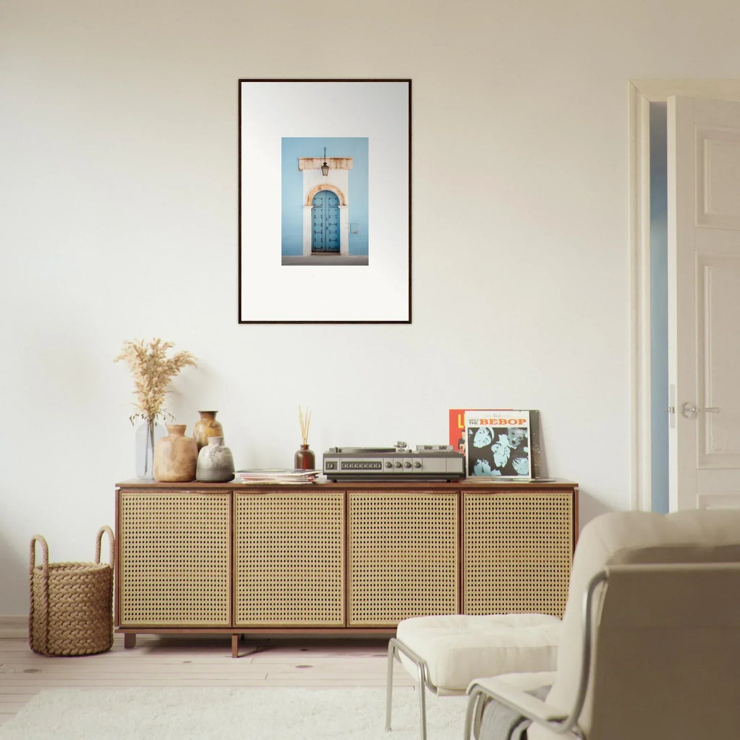 Rattan-fronted wooden credenza from Ethereal Portals Imagined special edition art™