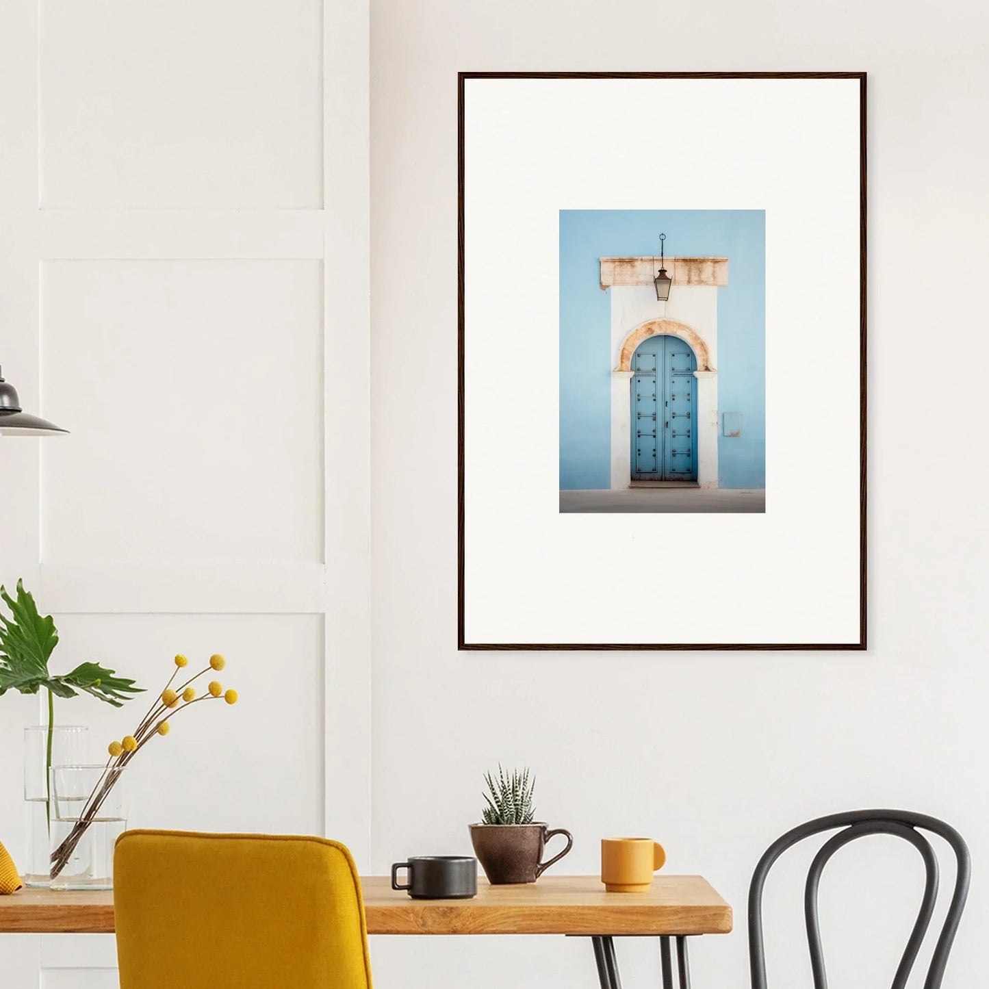 Framed photograph of a blue Mediterranean door in Ethereal Portals Imagined art™