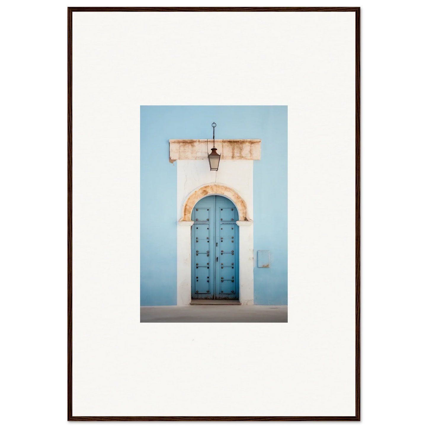 Blue wooden door with metal studs in stone archway from Ethereal Portals Imagined art™