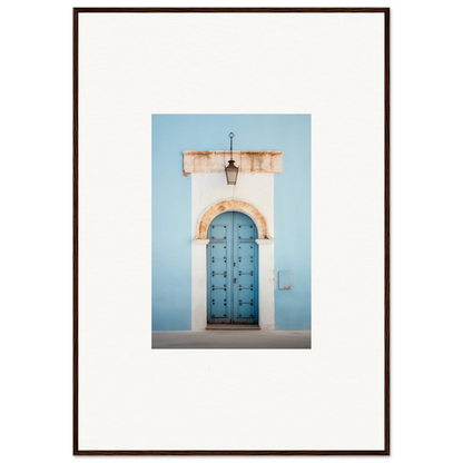 Blue wooden door with metal studs in stone archway from Ethereal Portals Imagined art™