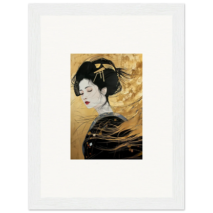 Japanese portrait in black kimono on gold, part of Ethereal Quantum Dreams special edition art™