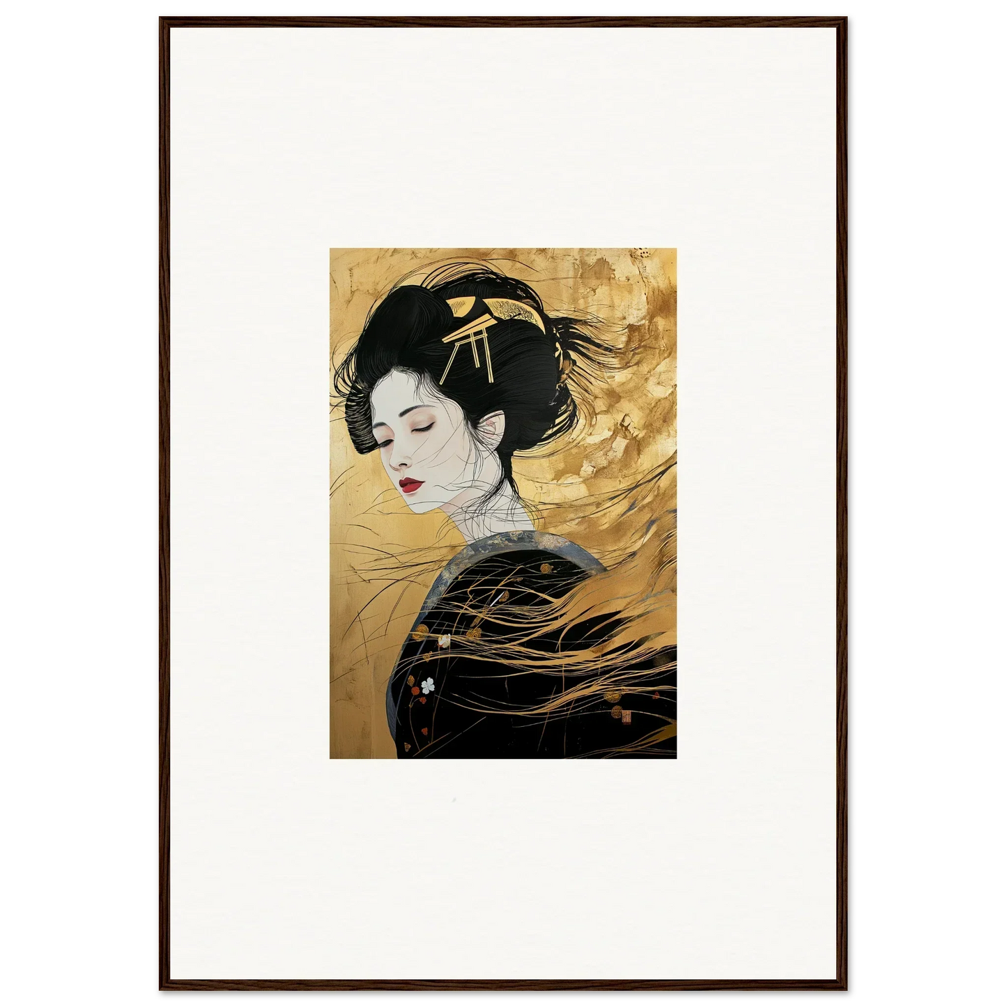 Japanese portrait painting with traditional dress and ornate hairstyle for Ethereal Quantum Dreams