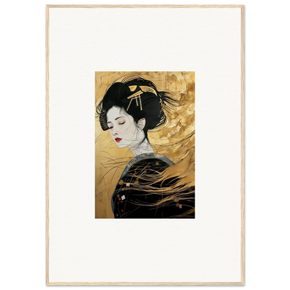 Japanese portrait painting in traditional dress on a gold background for Ethereal Quantum Dreams