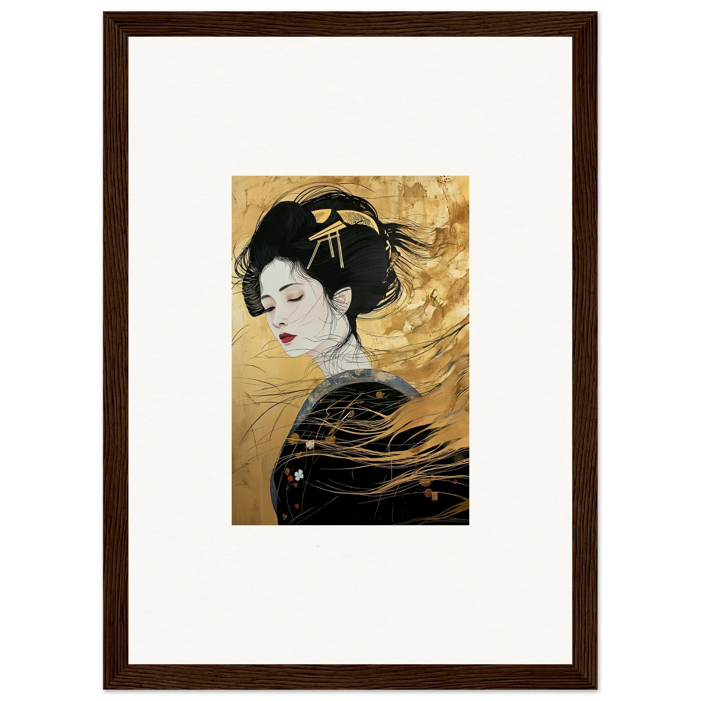 Framed artwork of a Japanese geisha in profile for Ethereal Quantum Dreams special edition art™