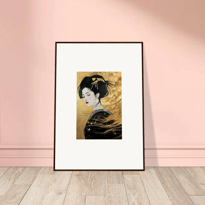 Framed Japanese art print of a geisha on gold for Ethereal Quantum Dreams collection