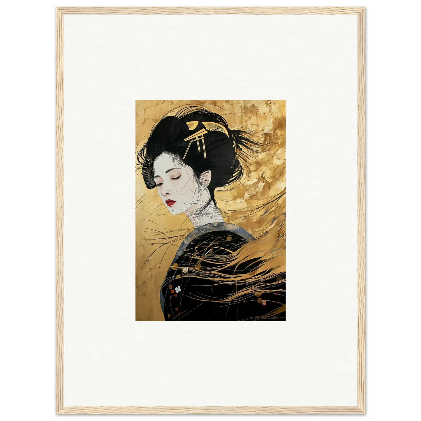 Japanese woodblock print of a geisha against gold for Ethereal Quantum Dreams special edition art™