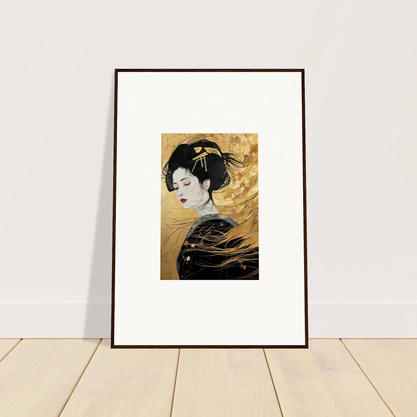 Framed Japanese Geisha artwork in gold for Ethereal Quantum Dreams special edition art™