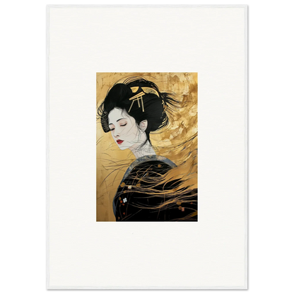 Japanese Geisha portrait in black and gold from Ethereal Quantum Dreams collection