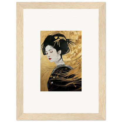 Traditional Japanese geisha portrait in black and gold for Ethereal Quantum Dreams special edition art™