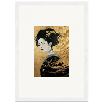 Japanese-style portrait of a woman in black kimono for Ethereal Quantum Dreams