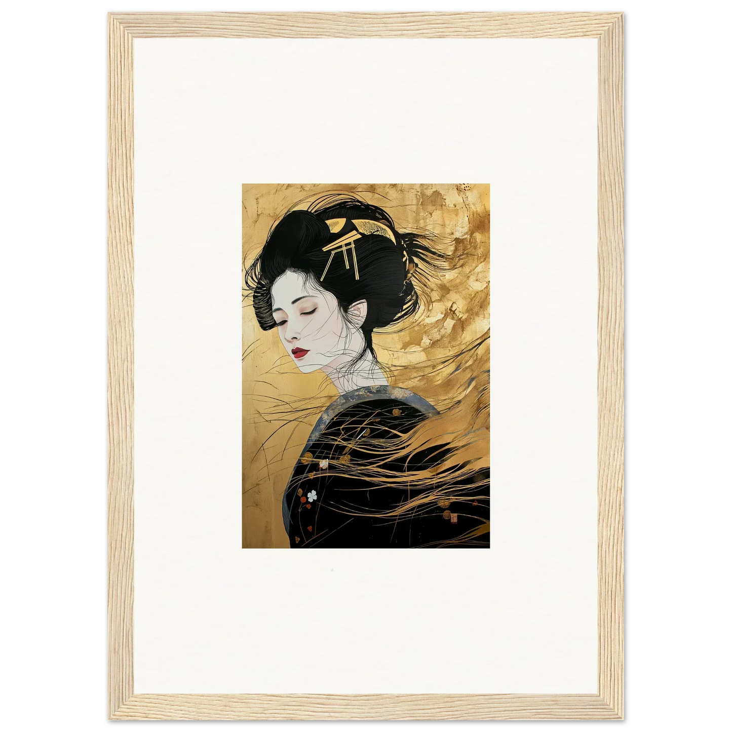 Traditional Japanese geisha in black and gold for Ethereal Quantum Dreams special edition art™