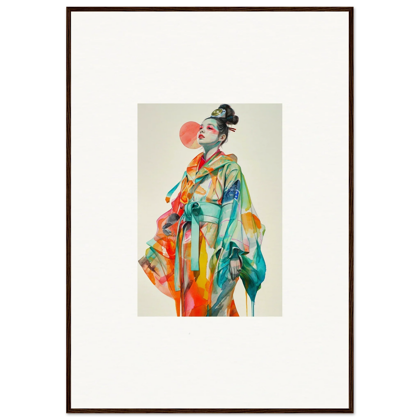 Colorful geisha-inspired portrait for a vibrant rainbow essence canvas print