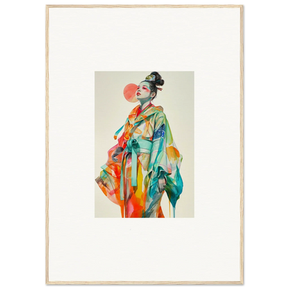 Colorful portrait of a person in vibrant kimono, perfect for your Rainbow Essence canvas print