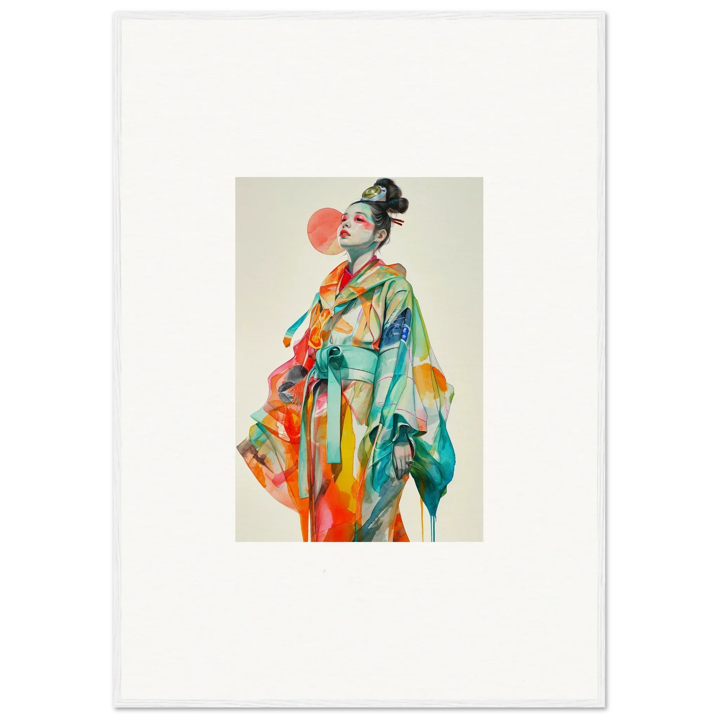 Colorful portrait of a person in geisha-inspired attire, perfect for room decoration