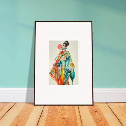 Colorful geisha canvas print for vibrant room decoration with rainbow essence flair