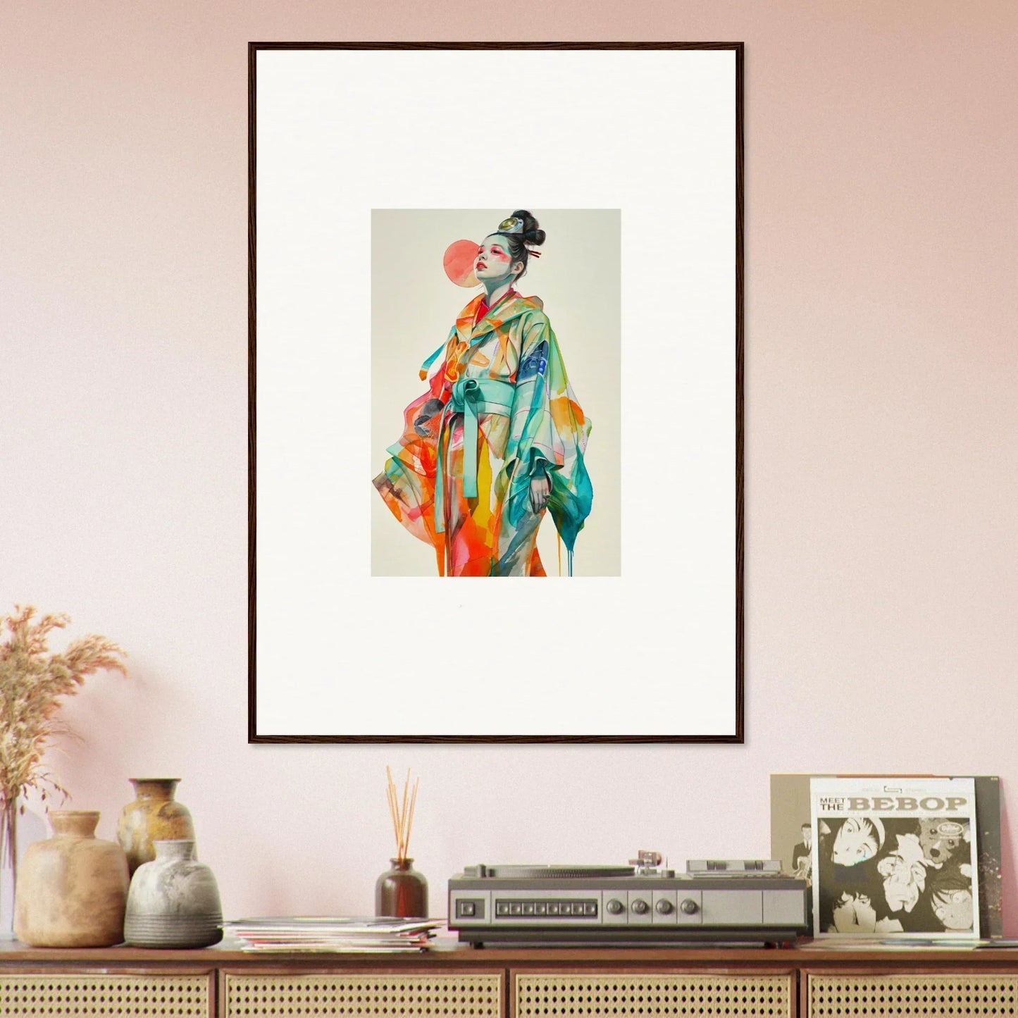 Colorful Geisha canvas print for vibrant room decoration with Ethereal Rainbow Essence