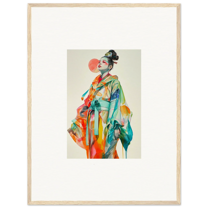 Colorful portrait of a person in a kimono with a red circle for rainbow essence decor