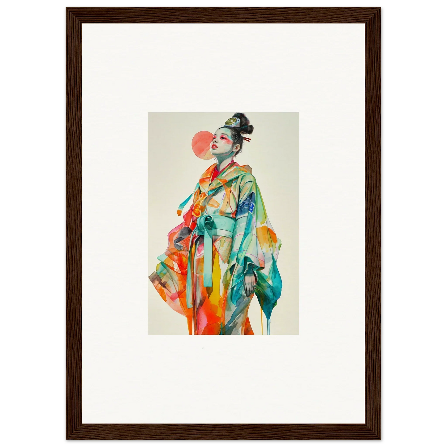 Colorful portrait of a woman in traditional Japanese attire for room decoration canvas print