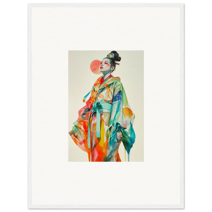 Colorful portrait of woman in Japanese attire, perfect for a rainbow essence canvas print