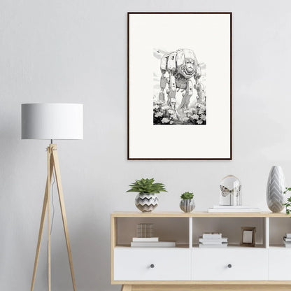 Framed black and white AT-AT walker sketch, perfect wall art for room decoration