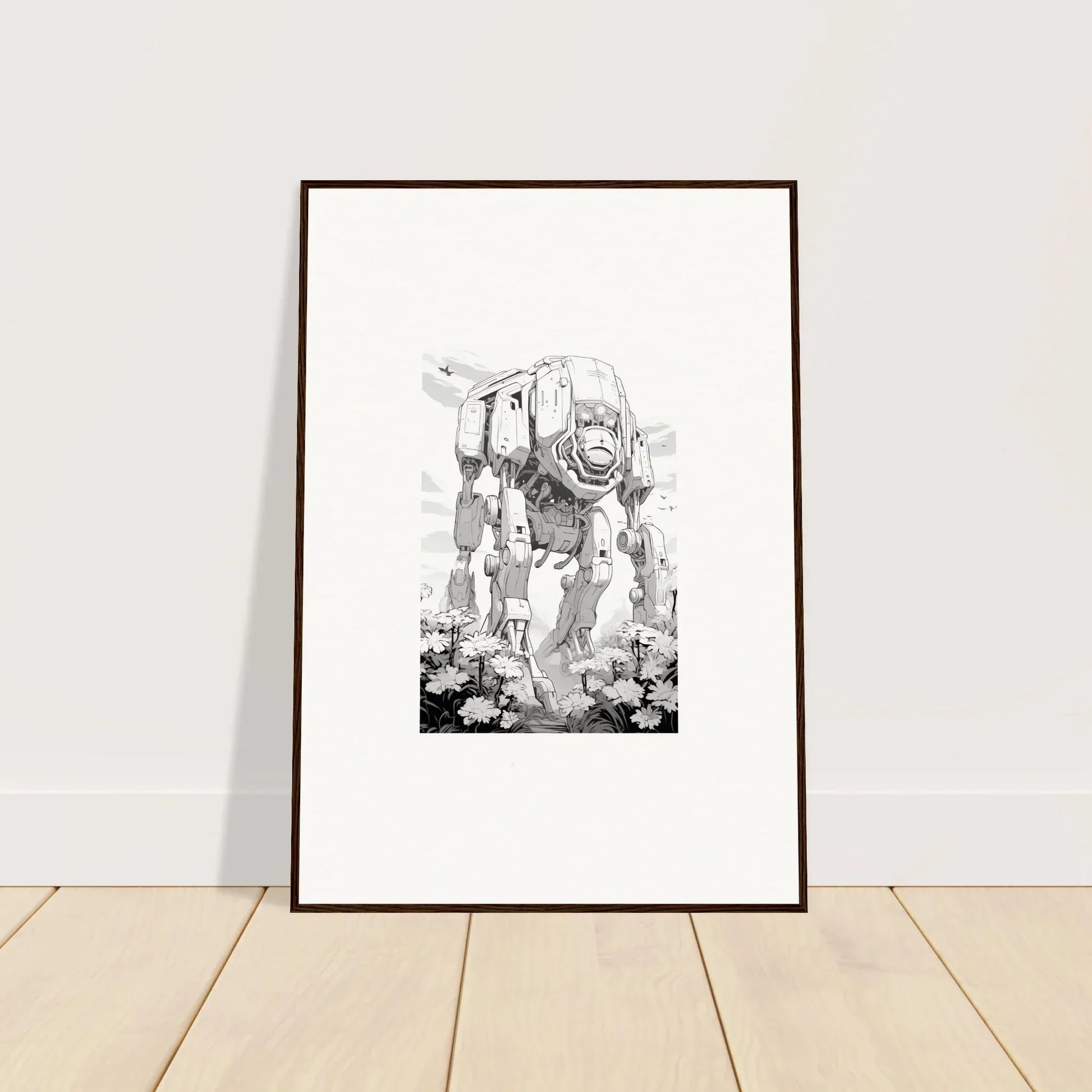 Framed black and white AT-AT walker wall art for cool room decoration