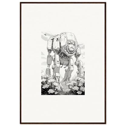 Sketchy monochrome AT-AT walker wall art for cool room decoration in Ethereal Robo-Scape