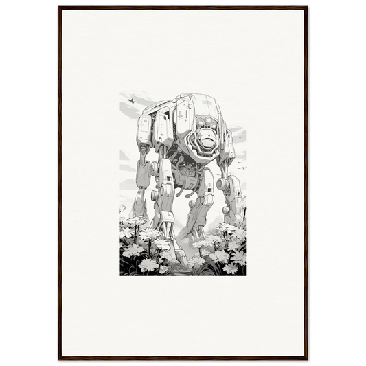 Sketchy monochrome AT-AT walker wall art for cool room decoration in Ethereal Robo-Scape