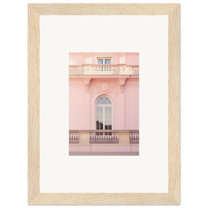 Framed photograph of a pink building’s balcony for Ethereal Rose Whispers