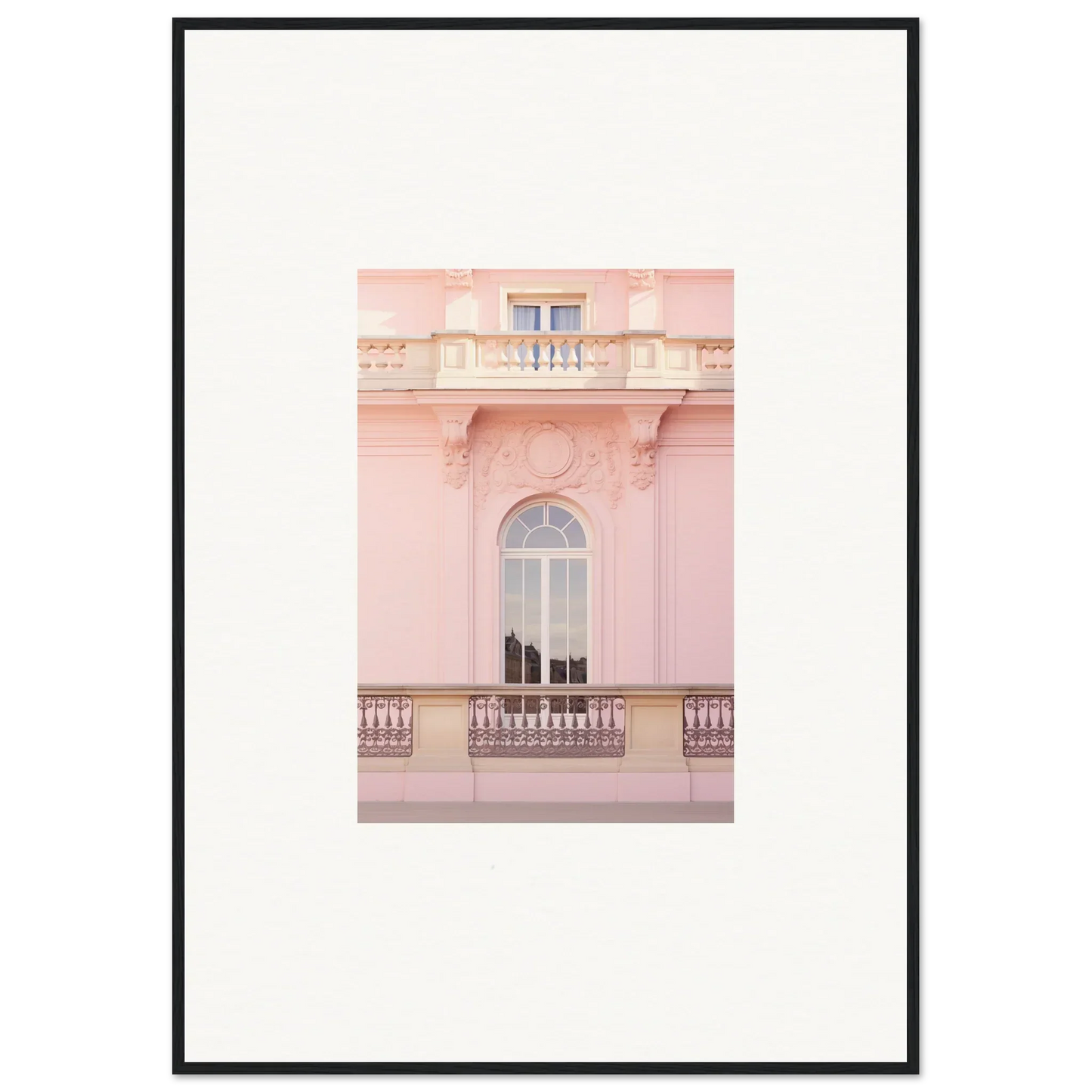 Charming pink architectural facade with an arched window for Ethereal Rose Whispers