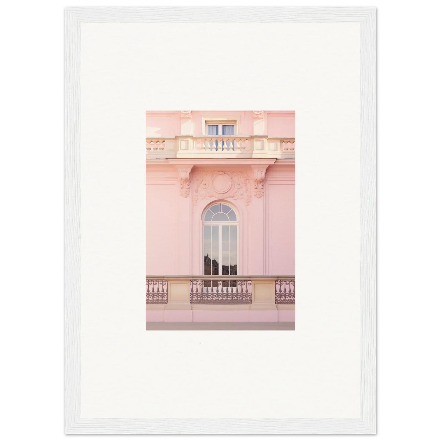 Pink architectural facade featuring an arched window for Ethereal Rose Whispers art