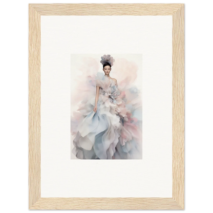 Ethereal watercolor painting of a figure in pastel gowns for Ethereal Satin Interlude