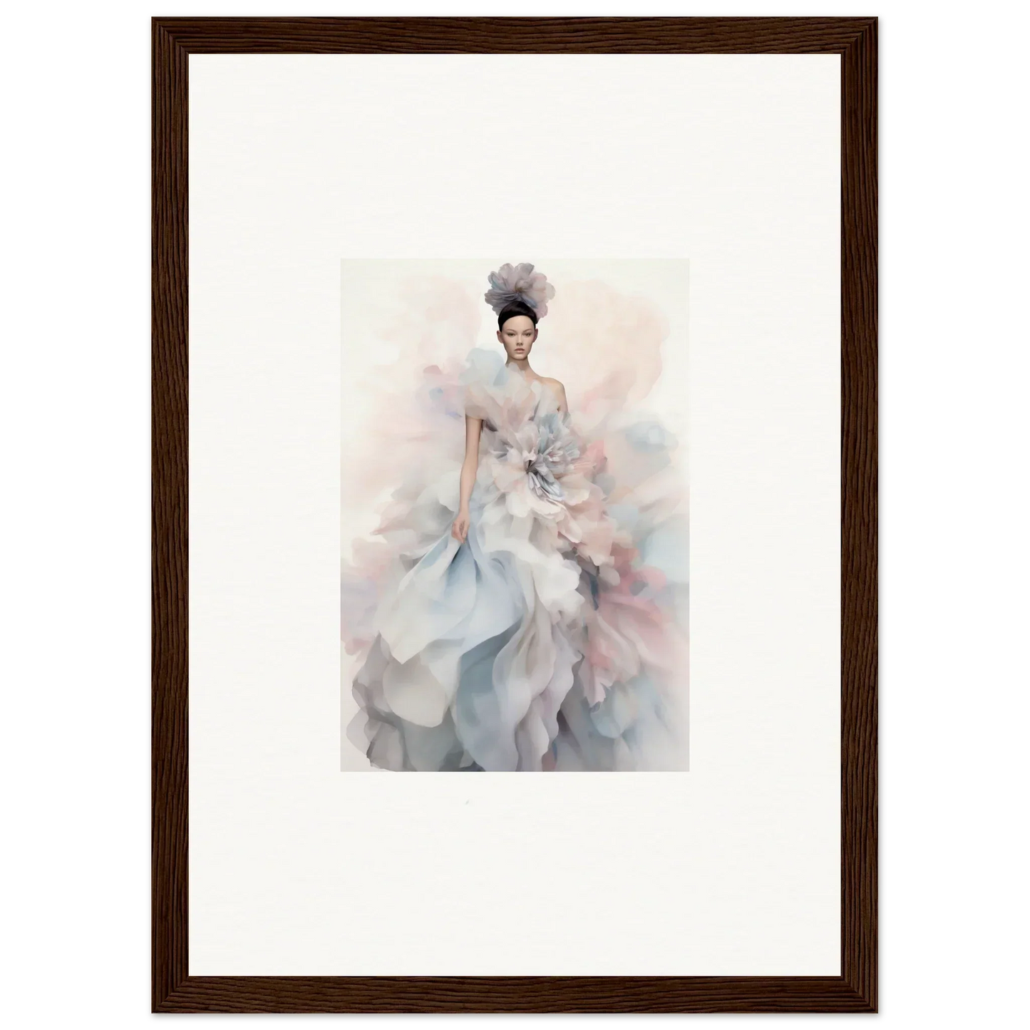 Ethereal Satin Interlude art print of a figure in a flowing, soft-toned gown