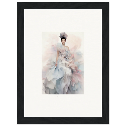 Ethereal watercolor fashion illustration of Ethereal Satin Interlude in soft grays and pinks